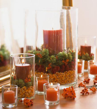 Mismatched jars and vases for Thanksgiving