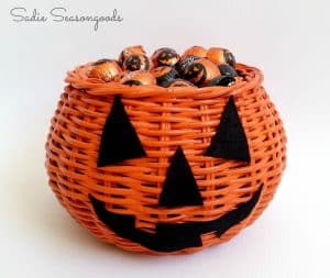 cute pumpkin basket craft filled with candies